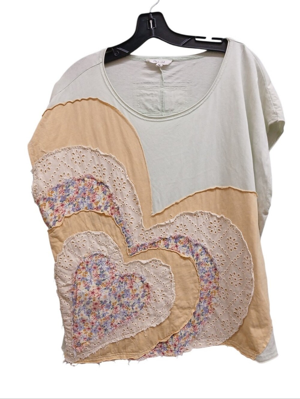 Oli & Hali Mint and Beige Heart Patchwork Scoop Top Oversized Size Medium